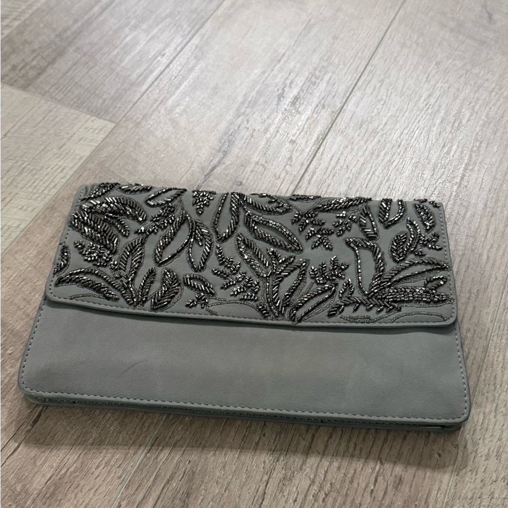 Chic Gray Embroidered Clutch